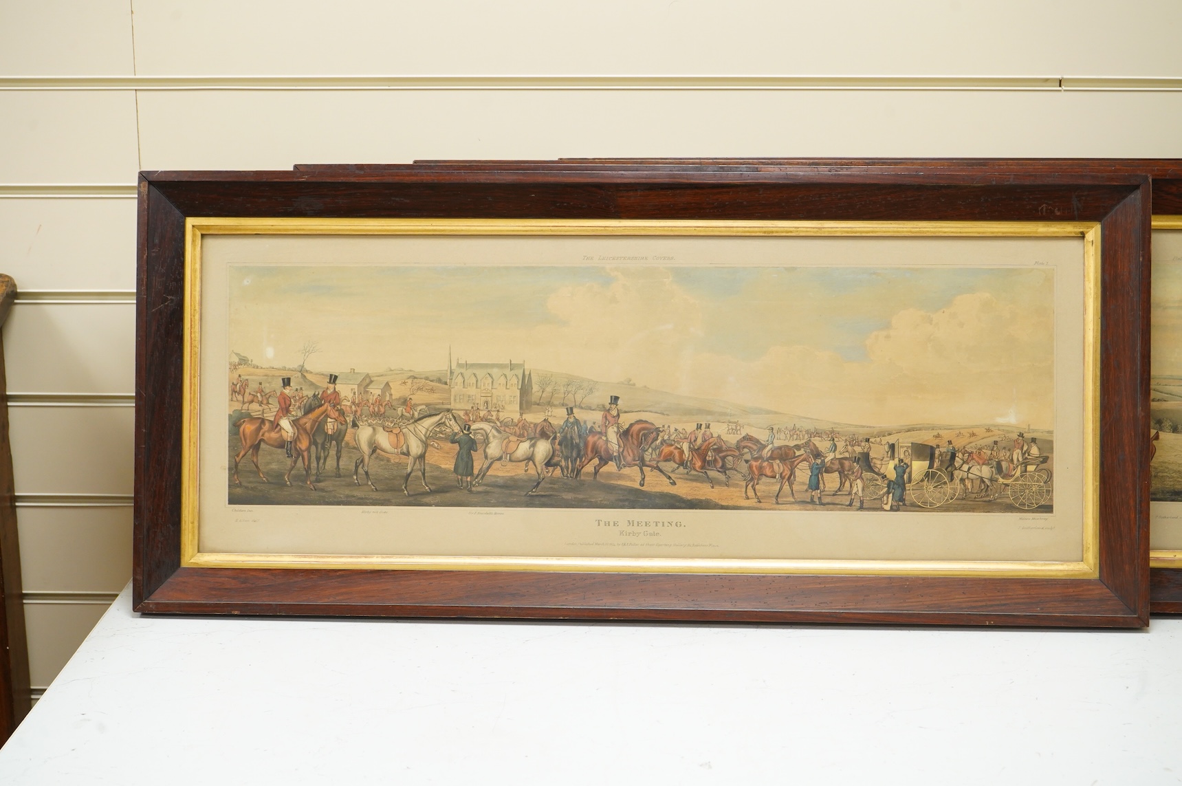 After Henry Thomas Alken (1784-1851), a set of four hunting interest lithographs, to include 'The Meeting', 'Full Cry' and 'The Death', published S & I Fuller, 1820s